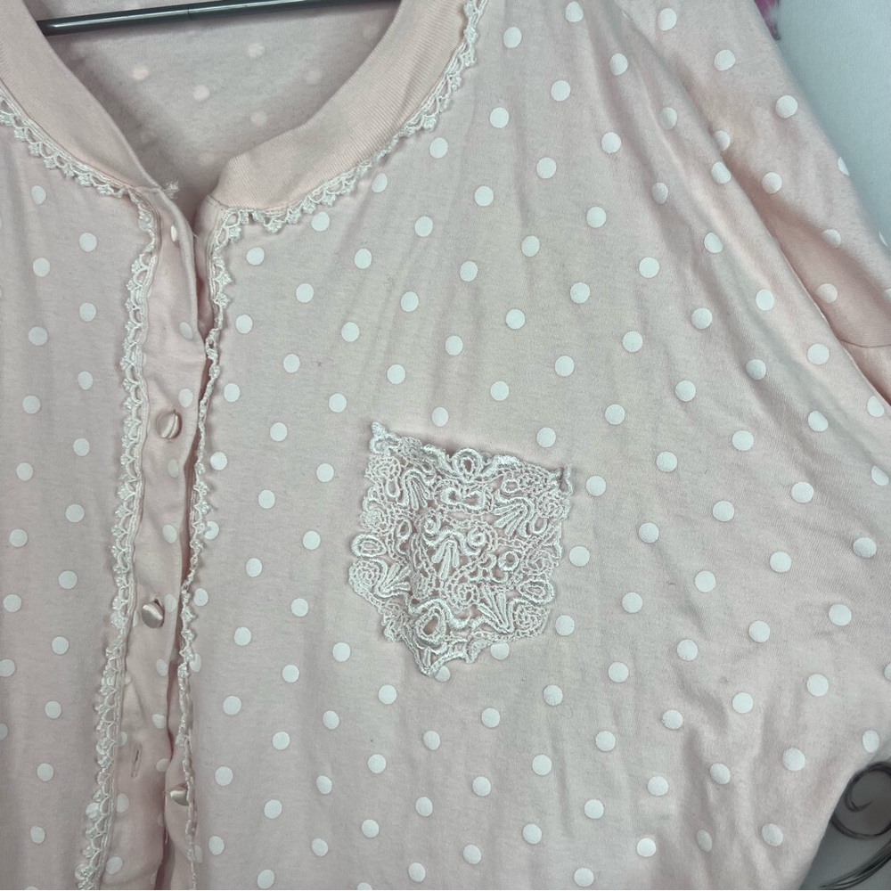 Aria button up long sleeve lace detail baby Light Pink Polka Dot Top - Picture 6 of 9